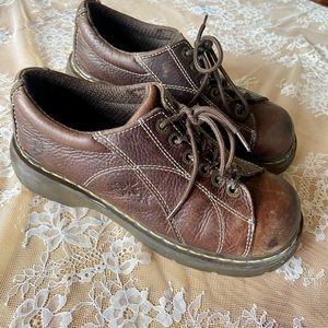 Vintage Dr Martens 12283 Brown Leather Chunky Floral Embossed Daisy Oxfords